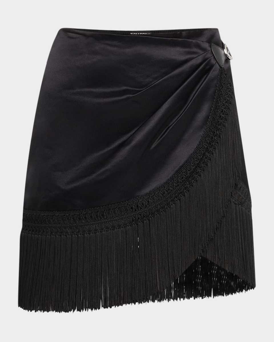 Cotton-Silk Duchesse Fringe Wrap Mini Skirt